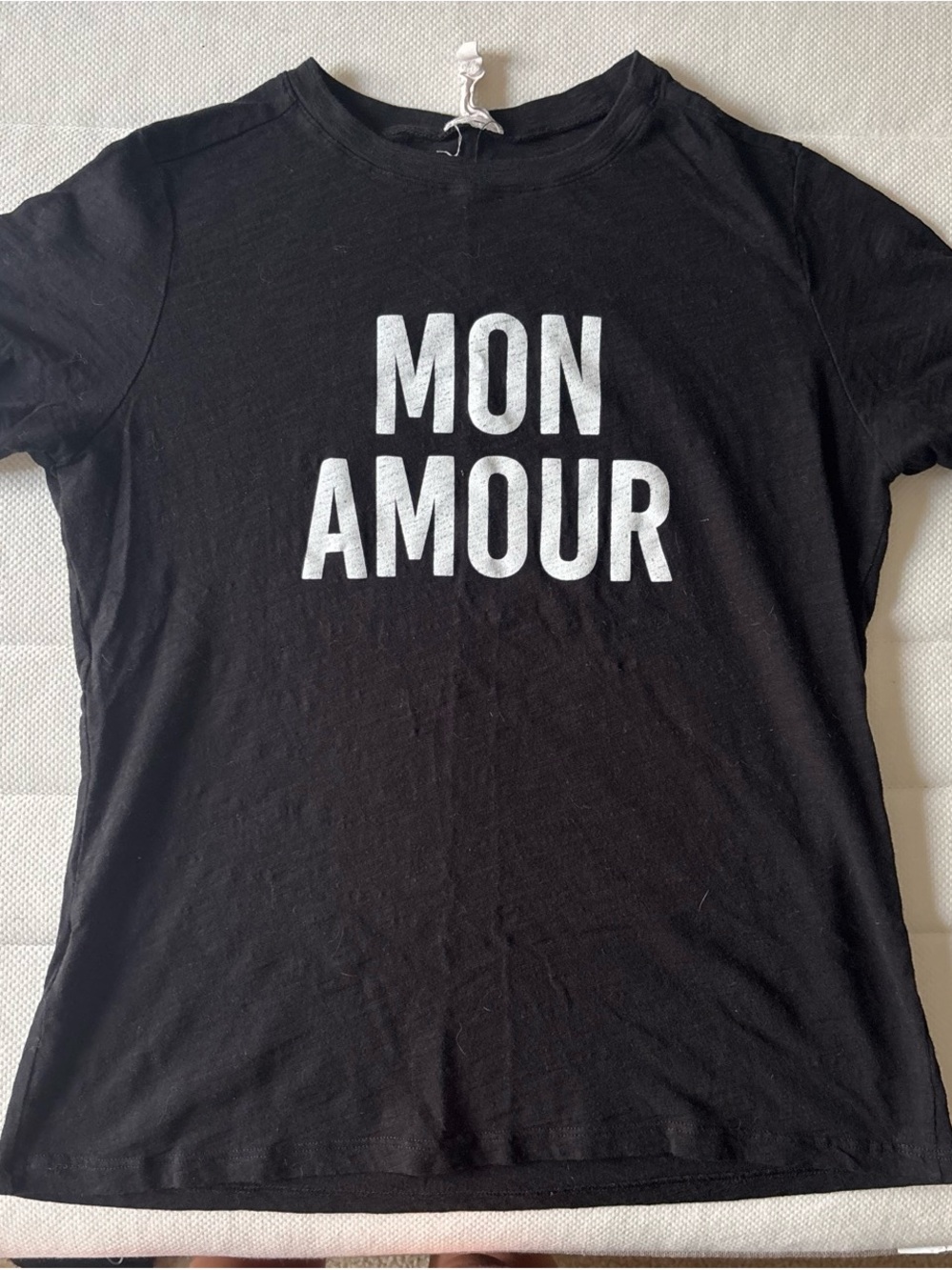 Mon Amour Graphic Baby Tee — Black with White Lettering Size Small